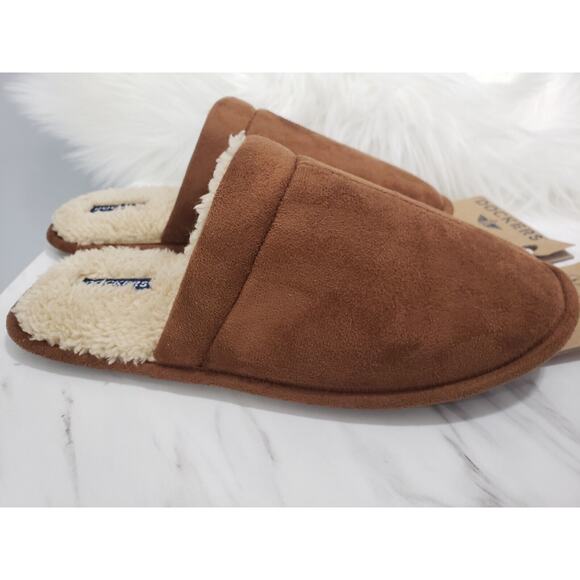 NEW DOCKERS MEN'S SLIP ON BROWN SLIPPERS MEDIUM‎ 7/8 HOUSE SHOE INDOOR OUTDOOR - Picture 3 of 3
